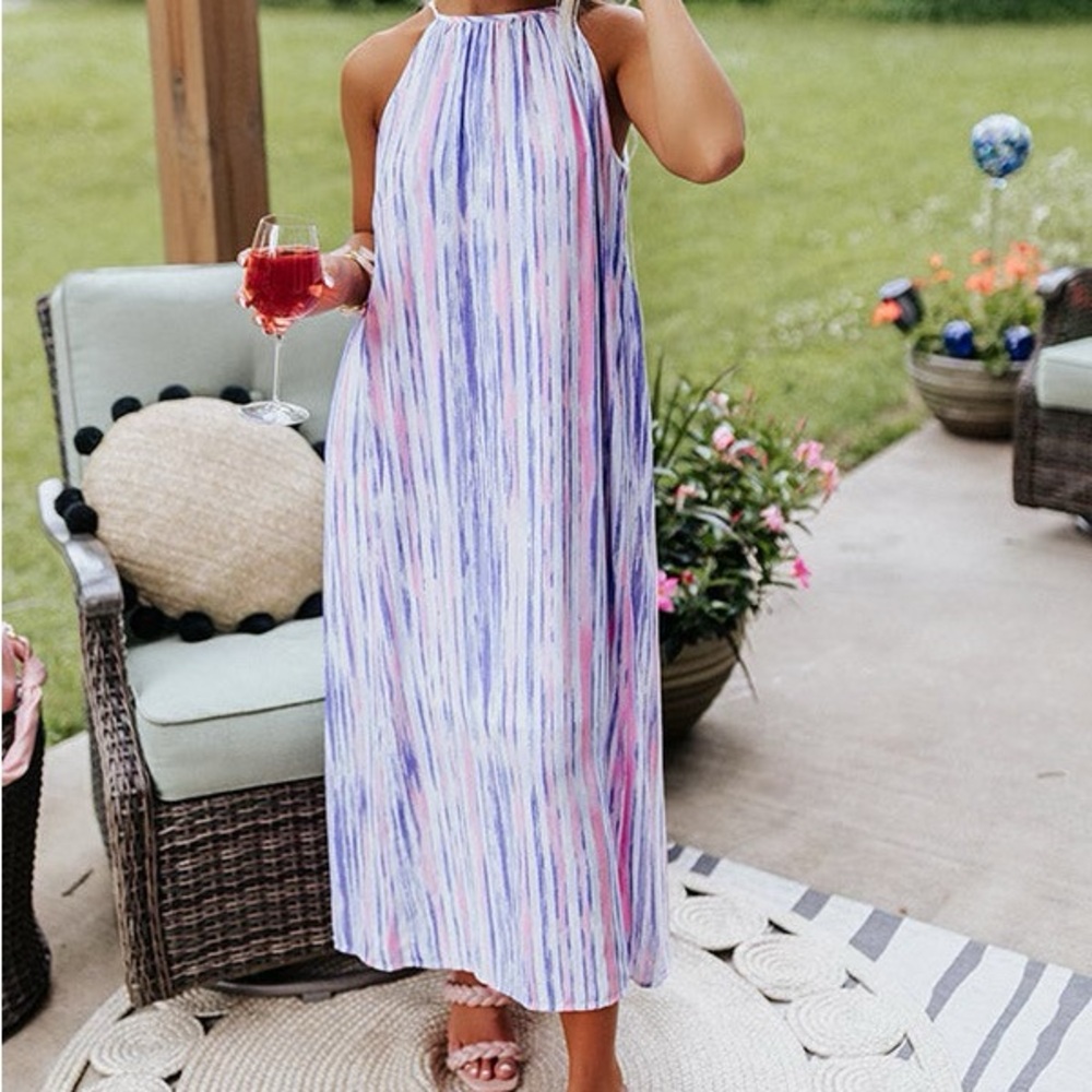 Striped Sleeveless Midi Dress-Lavender/Blush (New W/out tags)